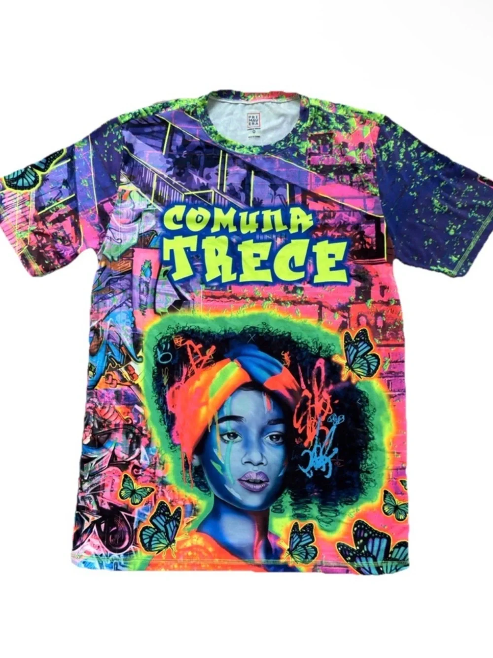 Medellín Comuna 13 T-Shirt Mens M All Over Print Neon Graffiti Colombia AOP